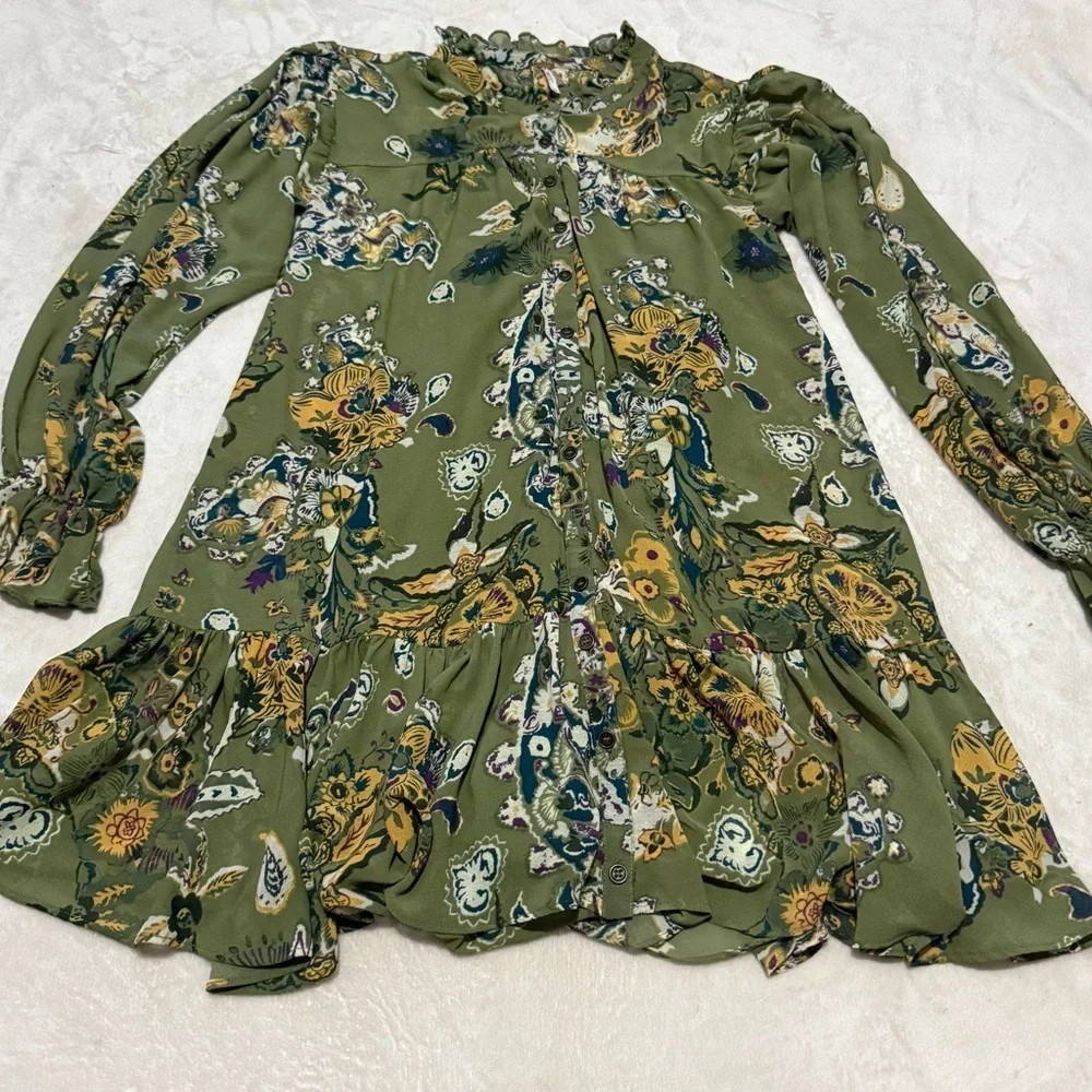 Free People Green and Orange Ruffled Tiered Sundress - Picture 4 of 9